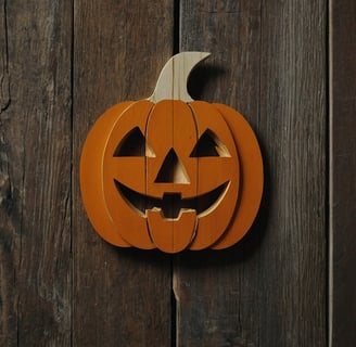 a wooden carved pumpkin pumpkin headdressuck with a carved pumpkin