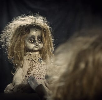 a creepy looking doll with a creepy face, killer, doll, Honey, Trap,