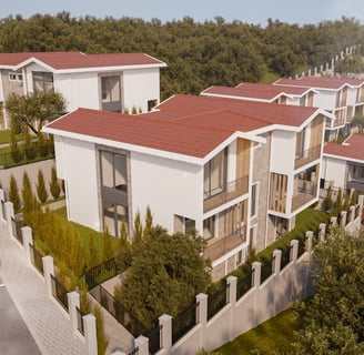 Doğa içinde konumlanmış İkonya Dolungaz villa projesinin site içi genel görünümü