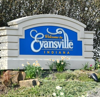 Evansville Indiana welcome sign with flowers