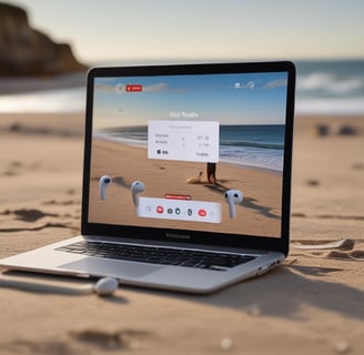 A photograph of a laptop displaying a website that features a product named 'artisan tumbler'. The website has images of a person holding a green tumbler and another image of a person drinking from the tumbler. The laptop brand is MacBook Air.