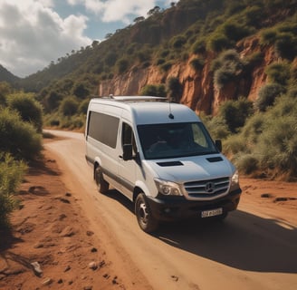 A colorful motorized rickshaw with a 'Special Trip' sign is parked on the side of a paved road. The vehicle has a black and white number plate reading '157'. It appears slightly worn and has various stickers on its body. The background includes several palm trees, electrical wires, and a partly cloudy sky with other vehicles visible on the road.
