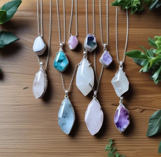 Various wellness and beauty products, including oils in bottles, a bowl of oil, dried flowers, crystals, a smudge stick, and a small dish of cream, are arranged aesthetically on a light surface. The scene is decorated with colorful flowers and herbs.