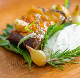 berenjena asada con miso blanco y shiso gastronomía japonesa showcooking japonés tofu vegetariano