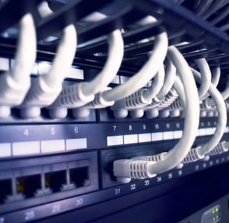 patchera en rack con cables de red conectados