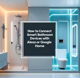 Create a wide-format feature image for a tech blog titled "How to Connect Smart Bathroom Devices wit