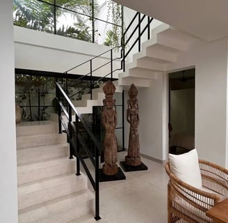 Renovated villa interior with stairs area