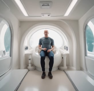a man riding a hyperbaric chamber wellness estetic