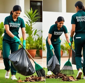 Gardener cleaning the garden and removing waste for a tidy and fresh look.