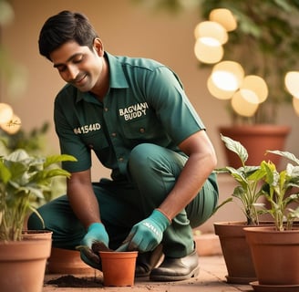 Gardener applying fertilizers to plants as part of their care routine.