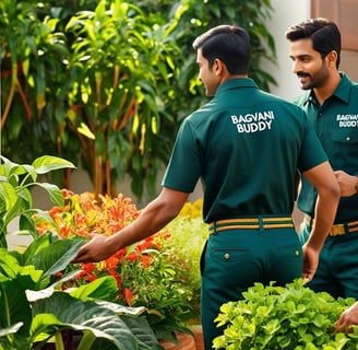 Gardener providing guidance on plant health maintenance and progress monitoring after fertilizing.