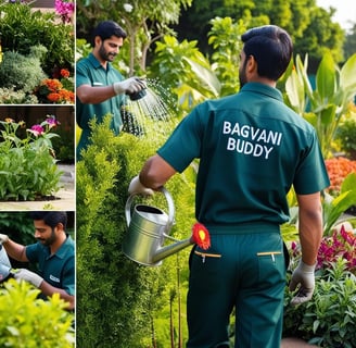 General Maintenance Gardeners watering plants for healthy growth.