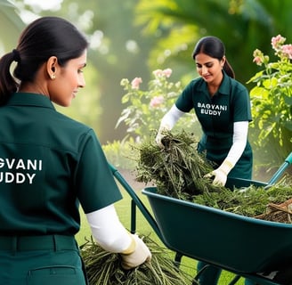 Gardener finishing weed control, leaving the garden spotless and healthier.