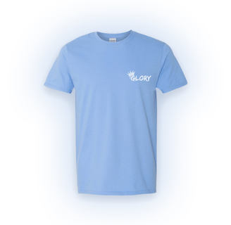 a blue t - shirt with a crown on it