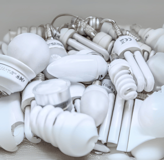A collection of energy-efficient light bulbs, including LED and compact fluorescent options