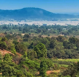 a view of a mountain range with a view of a city