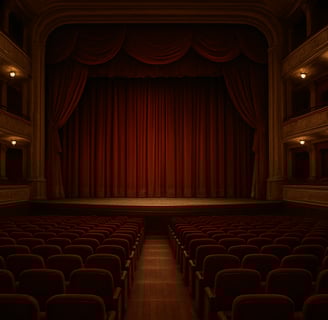 escenario de teatro con cortinas y butacas
