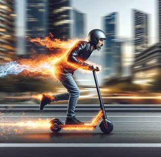 a man in a helmet and helmet riding a scooter