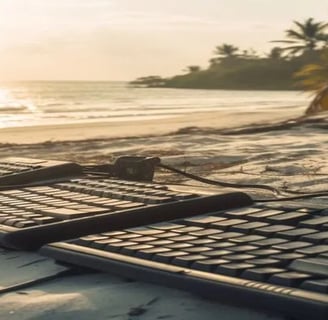 a keyboard and a keyboard on a beach