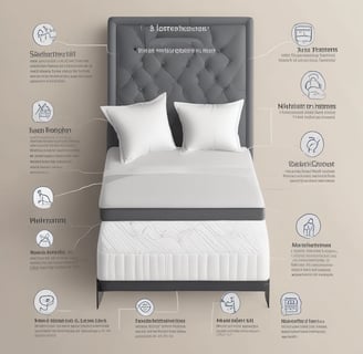 A modern bed with a sleek, minimalist design featuring a padded blue and white mattress. The textures appear soft and comfortable, suggesting luxury and relaxation.