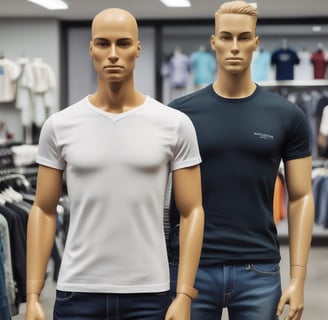 A maniquine wearing a casual T Shirt, on the right a maniquine wearing a compression shirt 