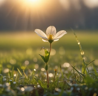 a single flower in the middle of a field