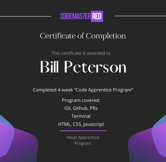 Code Apprentice Program Certificate example