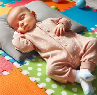 An infant asleep on his back on a mat