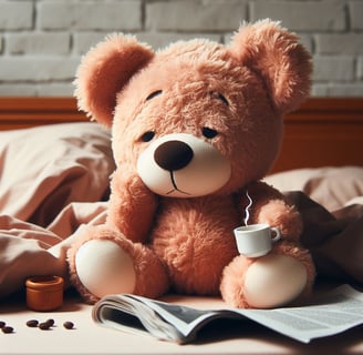 Tired bear drinking coffe