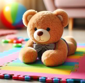 A teddy bear practicing some tummy time