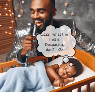 Father is singing to his sleeping baby