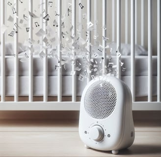 White Noise machine next to a cot