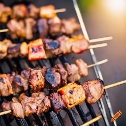 a bunch of skewers on a grill