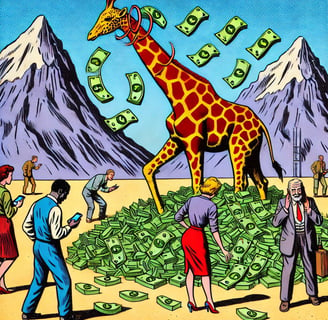 An image of a giraffe earning cash whilst others work hard for him