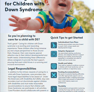 Resources for Care Providers flyer: "Providing Care for Children with Down Syndrome."