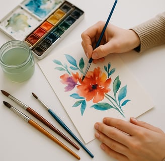 Une personne est en train de peindre une fleur à l’aquarelle.