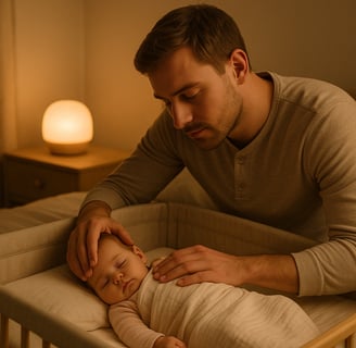 homme qui veille sur son bébé dans son berceau dans la chambre bébé