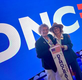 Steve and Int'l Chair Martha McDevitt-Pugh at the 2024 DNC Nominating Convention