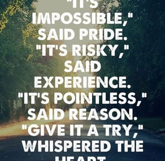 It's impossible said pride, it's risky said experience, it's pointless said reason, give it a try 