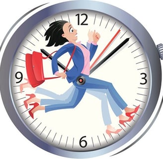 clocks with a woman madly running to keep up