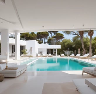 Several individuals are engaged in the process of painting or plastering a wall of a traditional Asian building with a distinctive curved roof. The setting appears to be late in the day with a soft glow from the ambient lighting. Shadows are visible due to the angle of the sunlight.