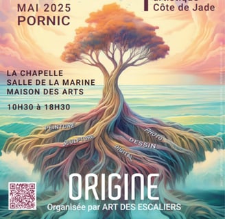 Affiche avec un arbre de vie pour présenter une exposition artistique
