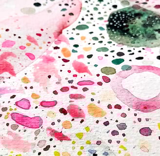 Détails aquarelle abstraite tons roses et verts Eva Girardeau Artiste