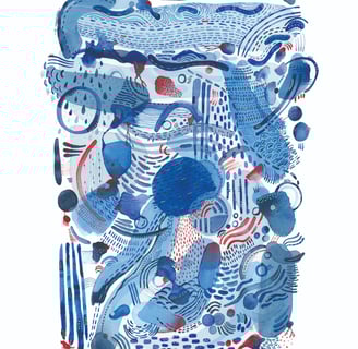 aquarelle abstraite bleue et rouge Eva Girardeau 