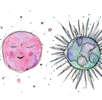 lune et soleil à l'aquarelle version abstraite
