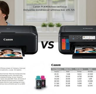 Side-by-side comparison of Canon TR8620a and a Canon MegaTank printer, showcasing photo print quali