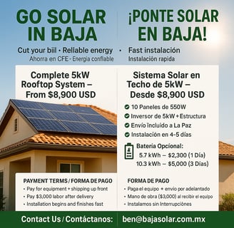 5kW solar system BCS,, Solar installation Baja California Sur,, Buy solar panels in BCS,, R