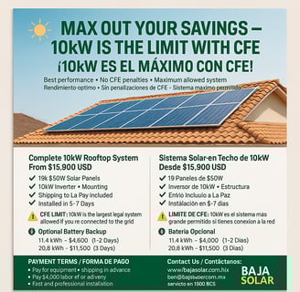 10kW solar system Baja California Sur,, Buy 10kW solar system Mexico,, Grid-tied solar system