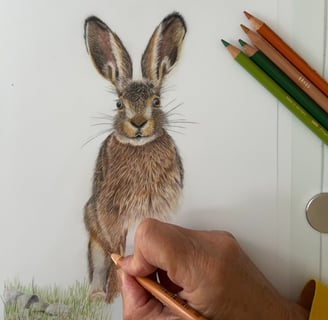 Work in progress photo of a hare drawing