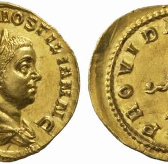 moneda de oro de Hostiliano
